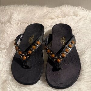 Vionic Black Sandals with Gold Studs size 7